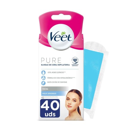 Ontharingspads Gezicht Veet Bandas De Cera Pure Gevoelige huid (40 Stu