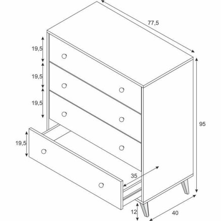 Kommode Weiß 95 x 77,5 x 40 cm 2