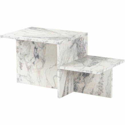 Tavolino da Caffè Harmony Bianco Grigio 80 x 40 x 40 cm Marmo
