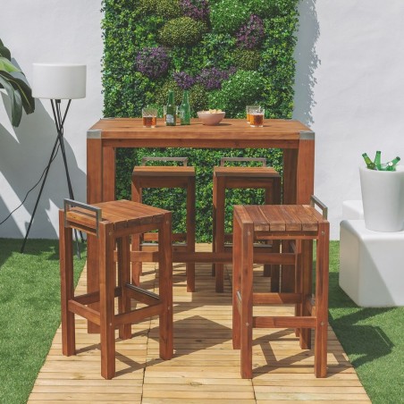 Taburete Norah Madera Acero Inoxidable Madera de acacia 40 x 40 x 80 c