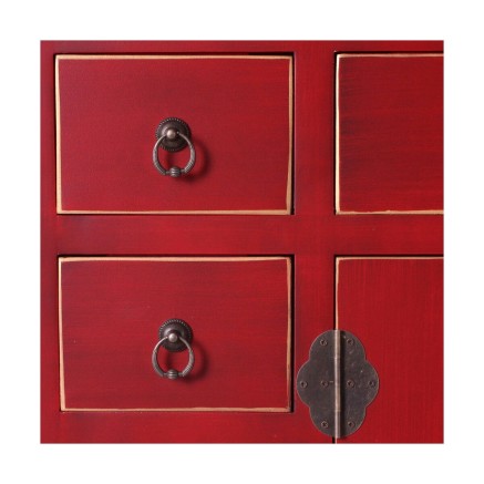Buffet ORIENTE Rouge Doré Bois Fer Bois MDF 73 x 26 x 90 cm