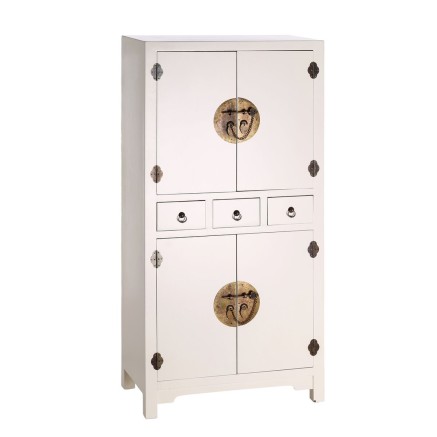 Buffet ORIENTE Blanc Doré Bois Fer Bois MDF 63 x 33 x 131 cm