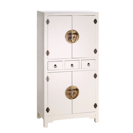 Buffet ORIENTE Blanc Doré Bois Fer Bois MDF 63 x 33 x 131 cm