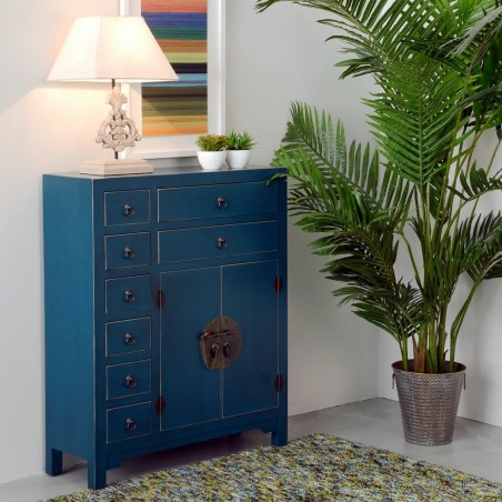 Aparador ORIENTE Azul Dorado Hierro Madera MDF 73 x 26 x 90 cm