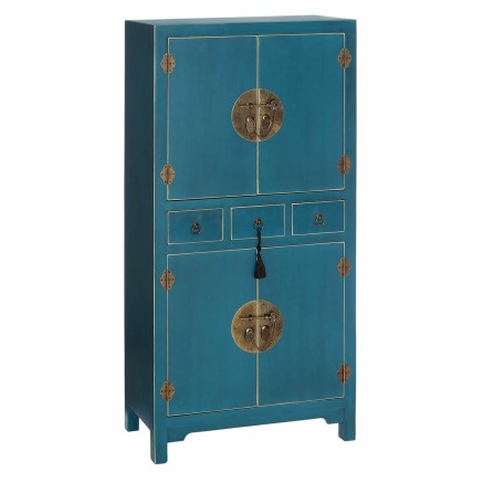 Dressoir ORIENTE Blauw Gouden Ijzer Hout MDF 63 x 33 x 131 cm