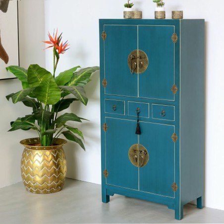 Aparador ORIENTE Azul Dorado Hierro Madera MDF 63 x 33 x 131 cm