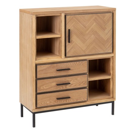 Dressoir SPIKE Zwart Natuurlijk Hout Metaal Essenhout Hout MDF 90 x 36
