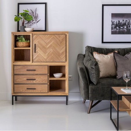Buffet SPIKE Noir Naturel Bois Métal Bois de frêne Bois MDF 90 x 36