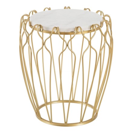 Bijzettafel 50 x 50 x 54,6 cm Gouden Metaal Wit Marmer