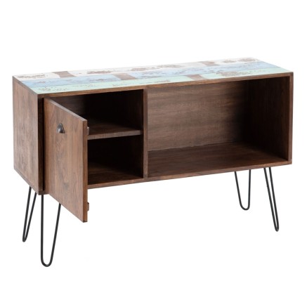 Buffet Bleu Marron Bois Métal Fer bois mindi 120 x 40 x 80 cm