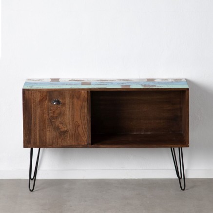 Dressoir Blauw Bruin Hout Metaal Ijzer Mindi hout 120 x 40 x 80 cm 2