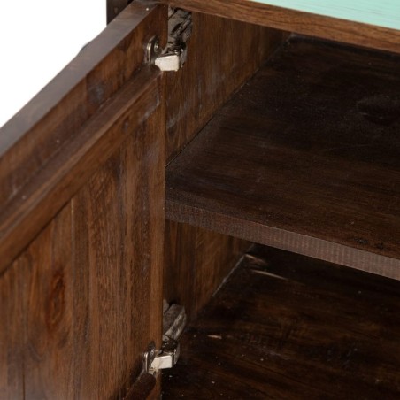 Aparador Azul Marrón Madera Metal Hierro madera de mindi 120 x 40 x 8