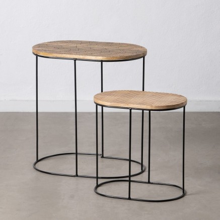 Table d'appoint 60 x 39,5 x 60 cm Naturel Noir Métal Bois (2 Unités) 2