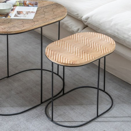 Mesa auxiliar 60 x 39,5 x 60 cm Natural Negro Metal Madera (2 Unidades