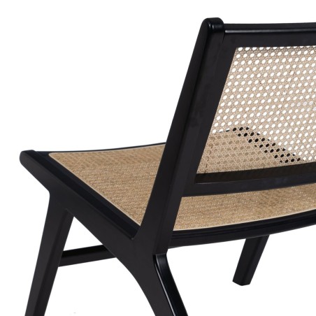 Poltrona Nero Naturale Legno Rattan Legno d'albero della gomma 60,5 x