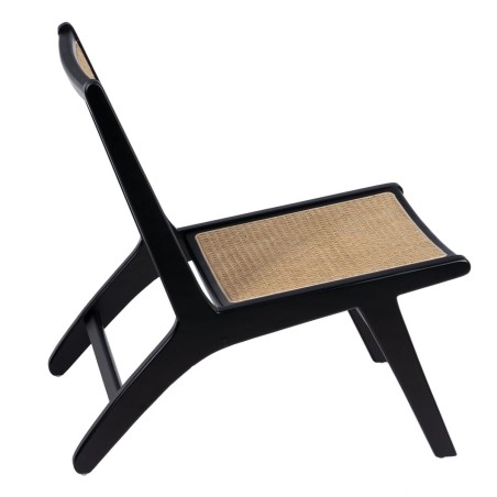 Poltrona Nero Naturale Legno Rattan Legno d'albero della gomma 60,5 x