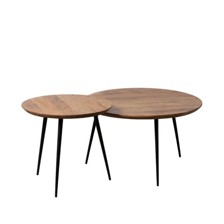 Juego de 2 mesas Negro Natural Metal Hierro Madera de acacia 70 x 70 x