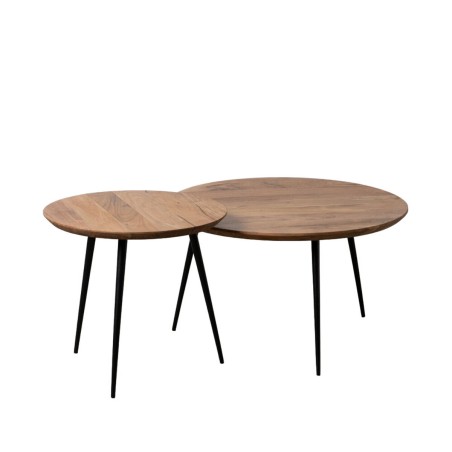 Set van 2 tafels Zwart Natuurlijk Metaal Ijzer Acacia 70 x 70 x 40 cm