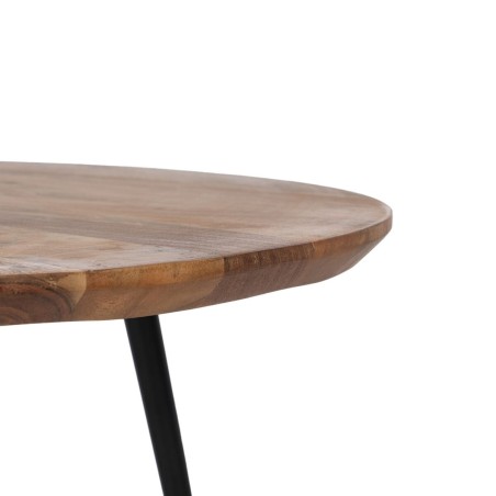 Juego de 2 mesas Negro Natural Metal Hierro Madera de acacia 70 x 70 x