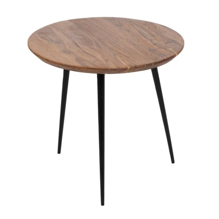 Juego de 2 mesas Negro Natural Metal Hierro Madera de acacia 70 x 70 x