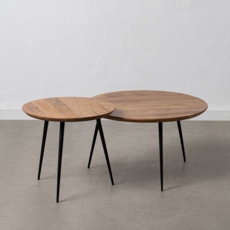 Juego de 2 mesas Negro Natural Metal Hierro Madera de acacia 70 x 70 x