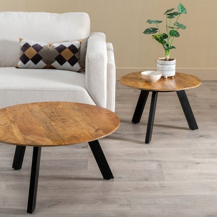 Mesa de Centro Negro Natural 80 x 80 x 40 cm 2