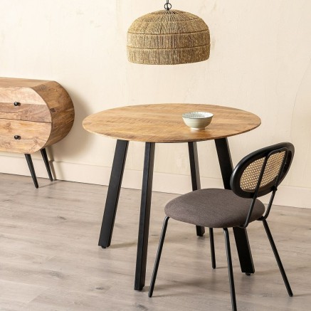 Dining Table 90 x 90 x 77 cm Natural Black Wood Iron 2