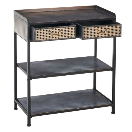 Konsolentisch mit 2 Schubladen BRICK Braun Schwarz Eisen 75,5 x 38 x 8