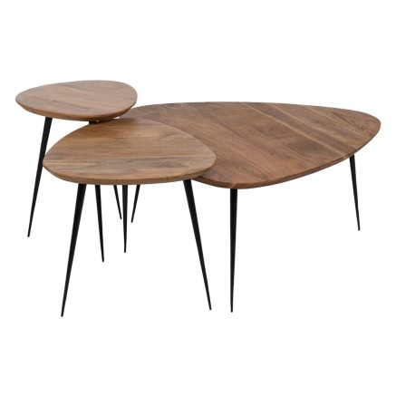 Set van 3 tafels Zwart Natuurlijk Ijzer Acacia 86 x 81 x 43 cm (3 Stuk