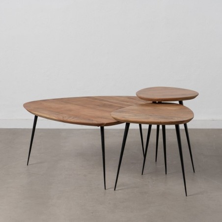 Set of 3 tables Black Natural Iron Acacia 86 x 81 x 43 cm (3 Units)