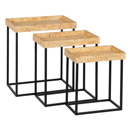 Set van 3 tafels Zwart Natuurlijk Ijzer Hout MDF 57,5 x 37,5 x 67,5 cm