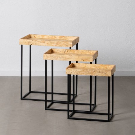 Set of 3 tables Black Natural Iron MDF Wood 57,5 x 37,5 x 67,5 cm (3 U