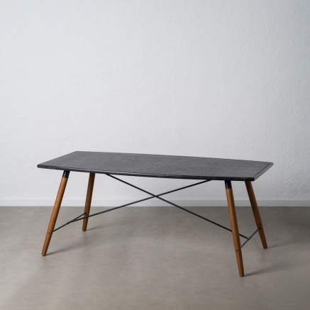 Table de Salle à Manger OSLO Noir Naturel Bois Fer Bois MDF 179 x 90 2