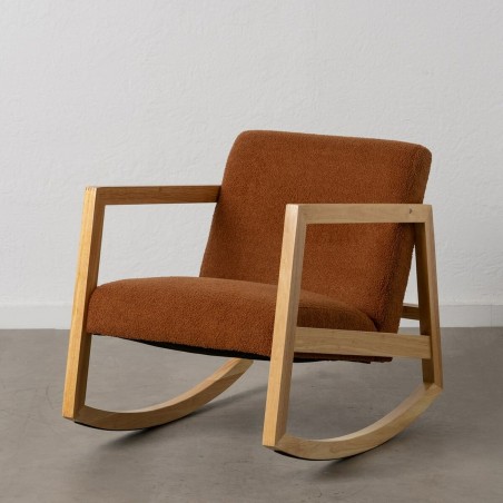 Fauteuil à Bascule Marron Beige Bois d'hévéa Tissu 60 x 83 x 72 cm