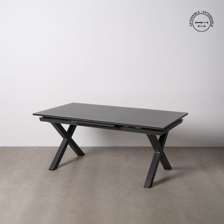 Tavolo da Pranzo Antracite Ceramica Alluminio Cristallo 180 x 100 x 77