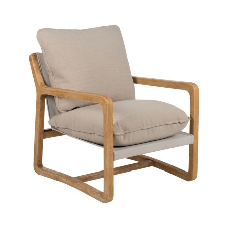 Leunstoel Beige Natuurlijk Rubberwood Spons Essenhout Foam 65 x 69 x 8