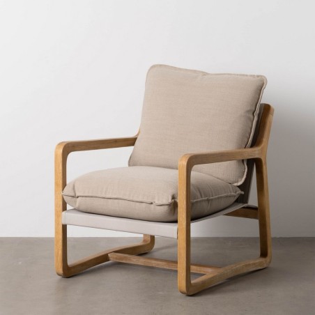 Leunstoel Beige Natuurlijk Rubberwood Spons Essenhout Foam 65 x 69 x 8