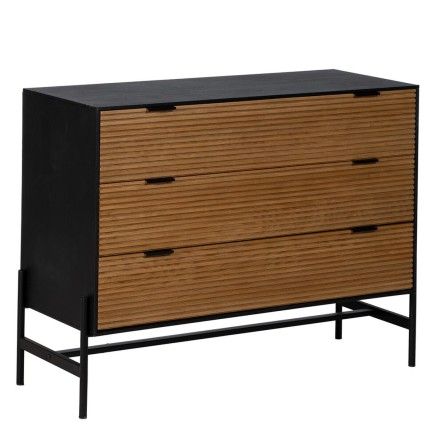 Caisson à Tiroirs ORLEANS Noir Naturel Fer Bois MDF 104 x 40 x 81,5 c