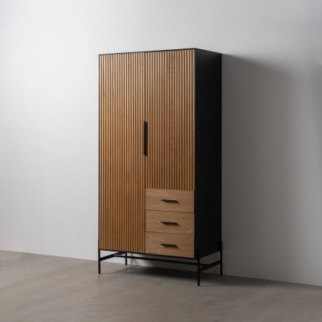 Dressoir ORLEANS Zwart Natuurlijk Ijzer Hout MDF 104 x 53 x 203 cm