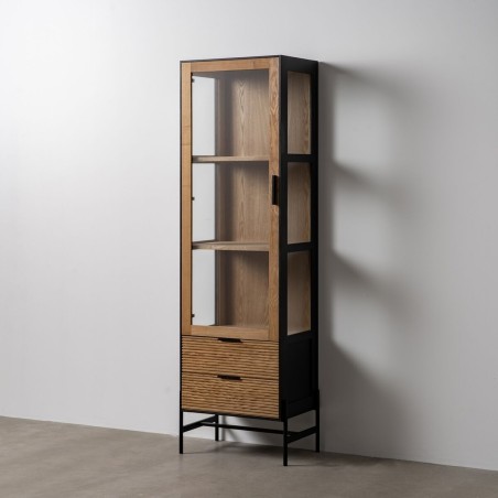Stand Espositore ORLEANS Nero Naturale Cristallo Ferro Legno MDF 61 x