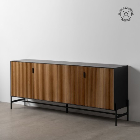 Dressoir ORLEANS Zwart Natuurlijk Ijzer Hout MDF 204 x 40 x 81,5 cm
