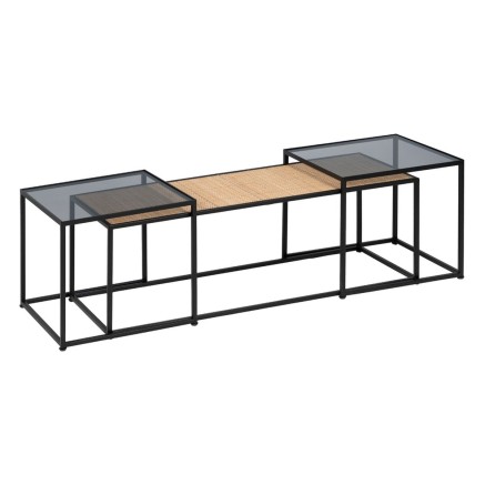 Centre Table Black Natural Crystal Iron Rattan 97,5 x 34 x 35 cm (3 Un