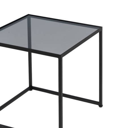 Mesa de Centro Negro Natural Cristal Hierro Ratán 97,5 x 34 x 35 cm (