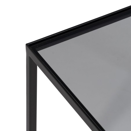 Mesa de Centro Negro Natural Cristal Hierro Ratán 97,5 x 34 x 35 cm (