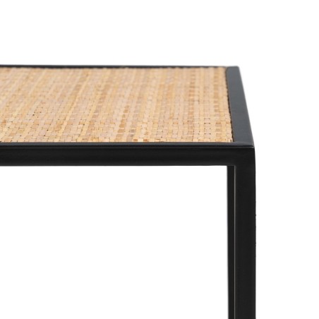 Mesa de Centro Negro Natural Cristal Hierro Ratán 97,5 x 34 x 35 cm (