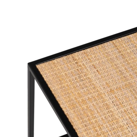 Mesa de Centro Negro Natural Cristal Hierro Ratán 97,5 x 34 x 35 cm (