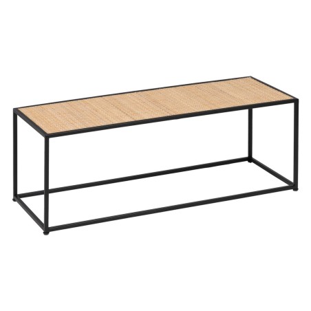 Tavolino da Caffè Nero Naturale Cristallo Ferro Rattan 97,5 x 34 x 35