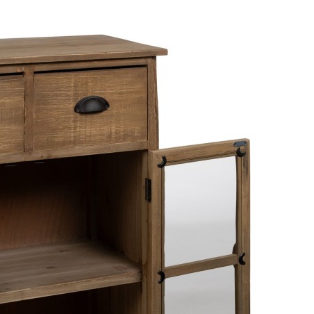 Display Cabinet With Double Glass Doors Natural Crystal Fir wood 64 x