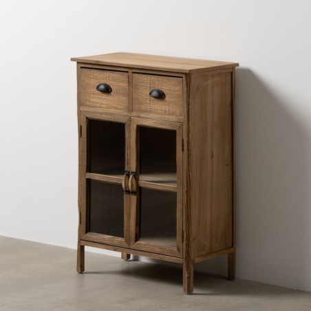 Display Cabinet With Double Glass Doors Natural Crystal Fir wood 64 x