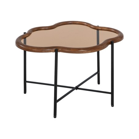 Mesa de Centro Negro Natural Cristal Hierro Madera de caucho 89 x 50 x